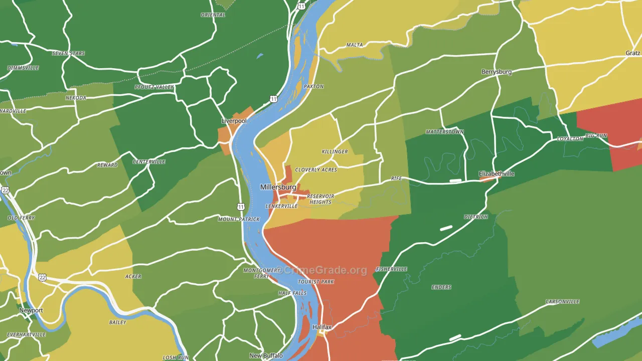 Millersburg, PA Map of Theft Rates