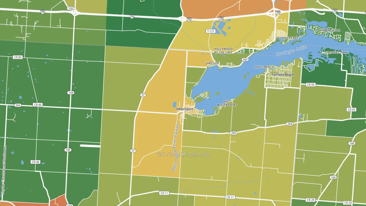 Millersport, OH Map of Theft Rates