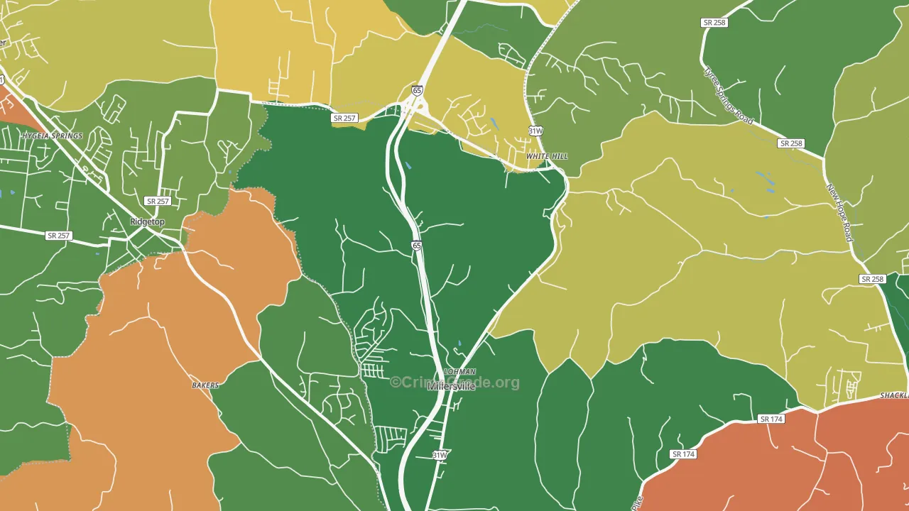 Millersville, TN Map of Theft Rates