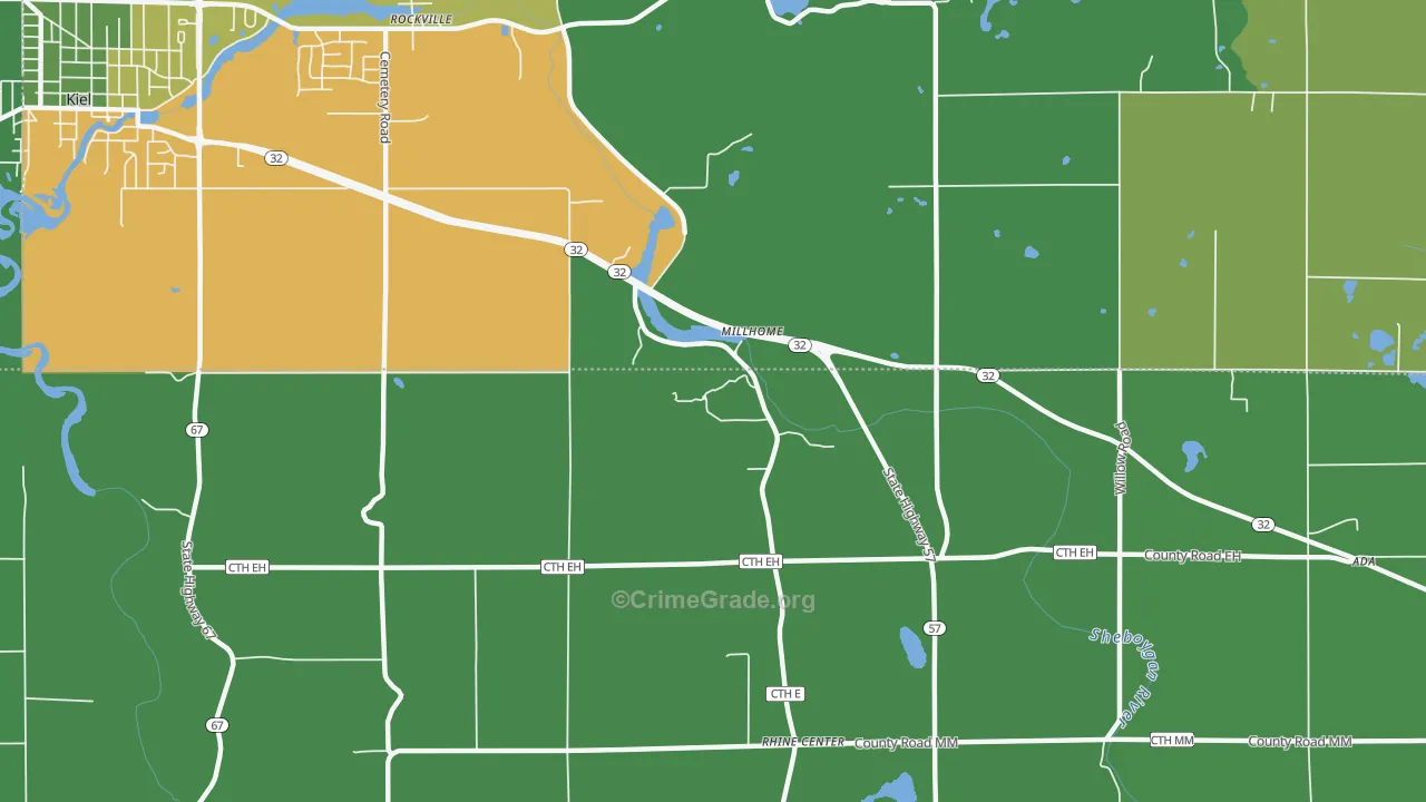 Millhome, WI Map of Theft Rates