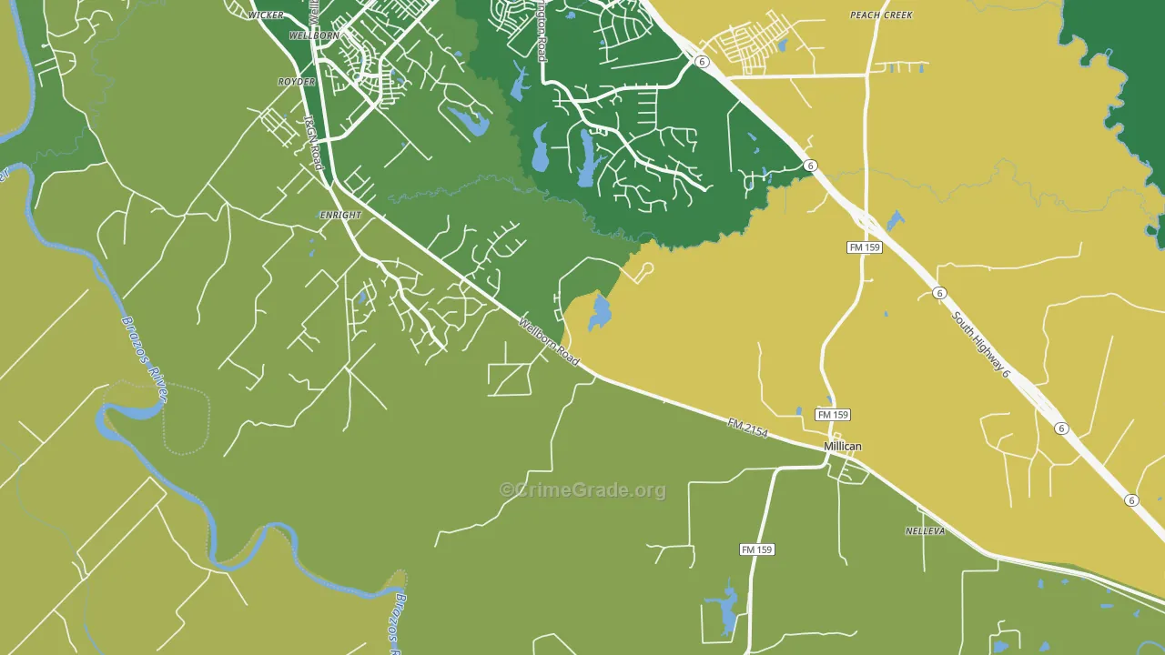 Millican, TX Map of Theft Rates