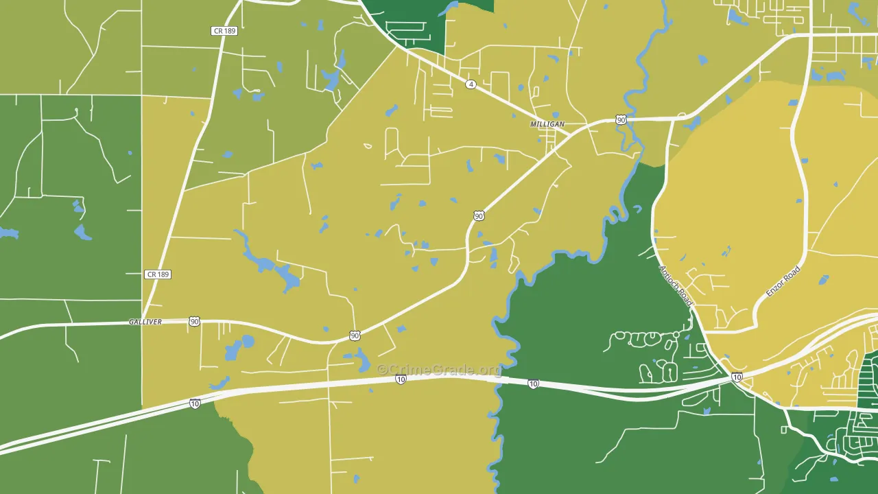 Milligan, FL Map of Theft Rates