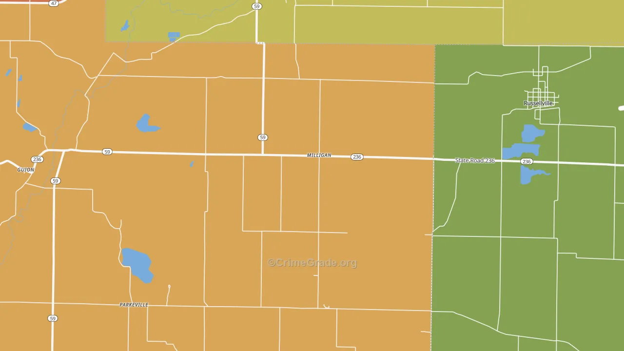 Milligan, IN Map of Theft Rates