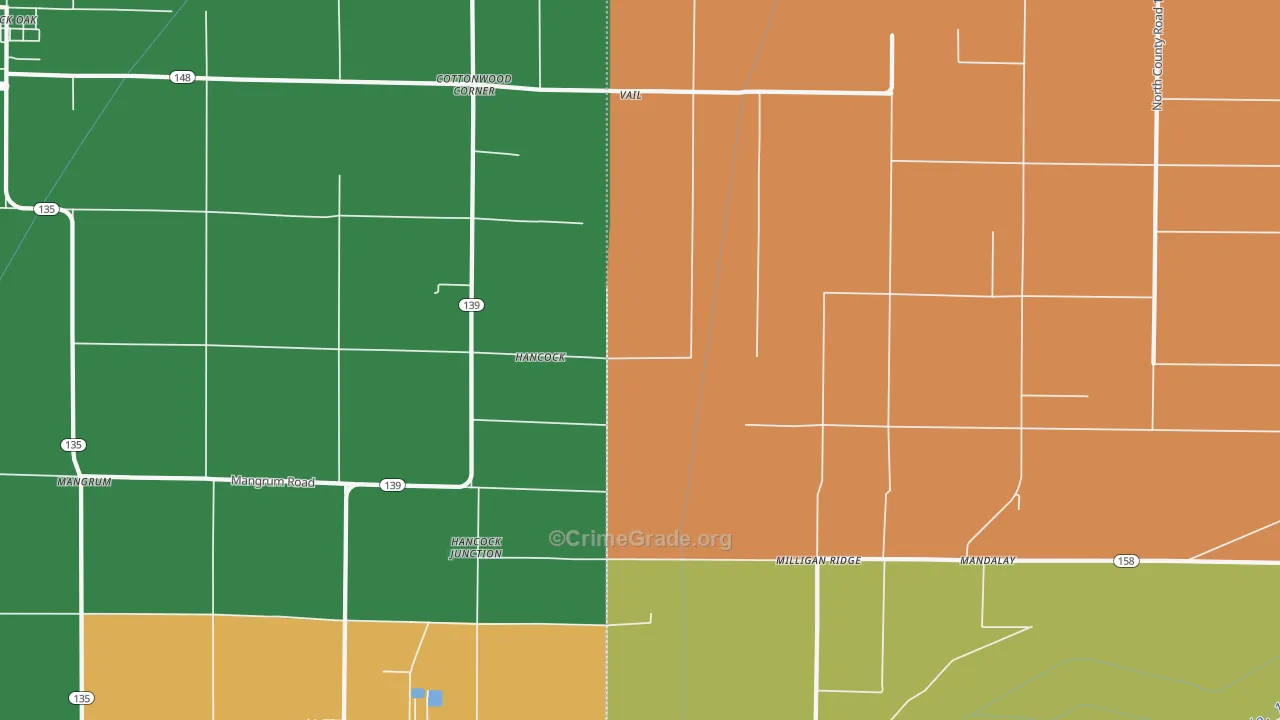 Milligan Ridge, AR Map of Theft Rates