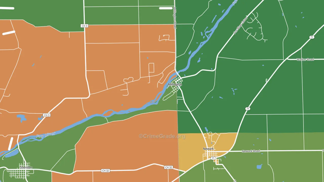 Millington, IL Map of Theft Rates