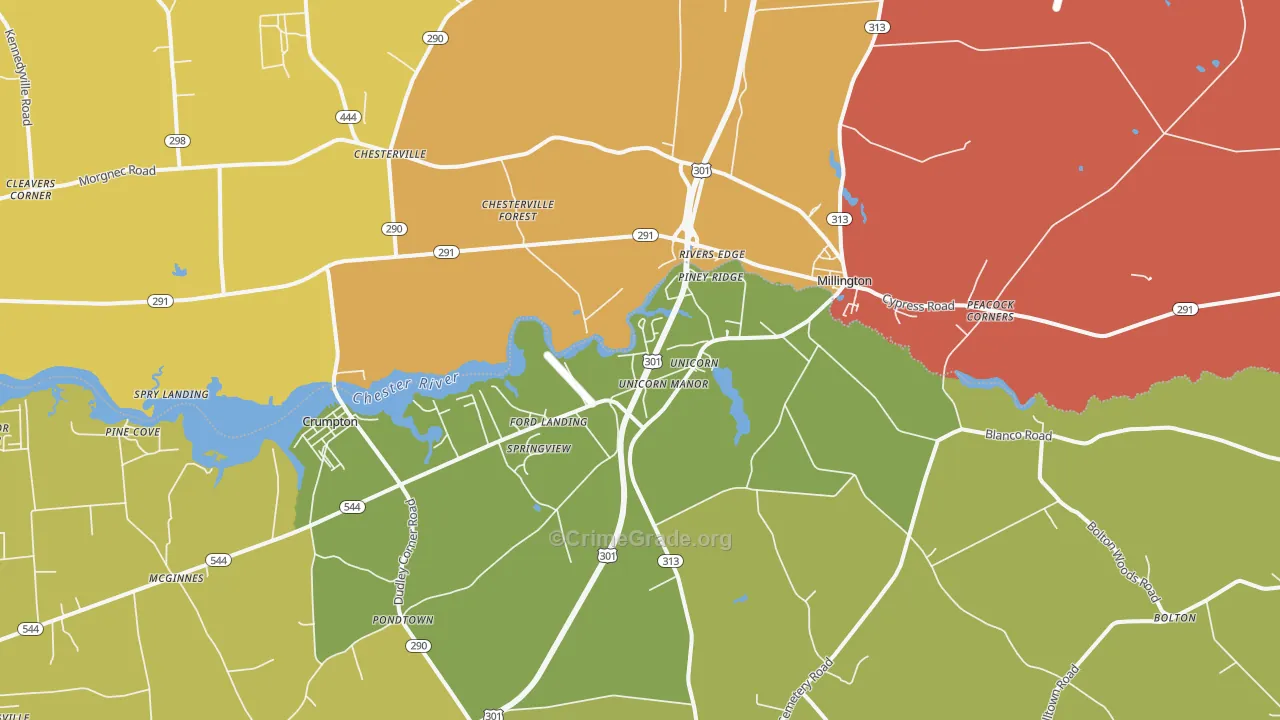 Millington, MD Map of Theft Rates