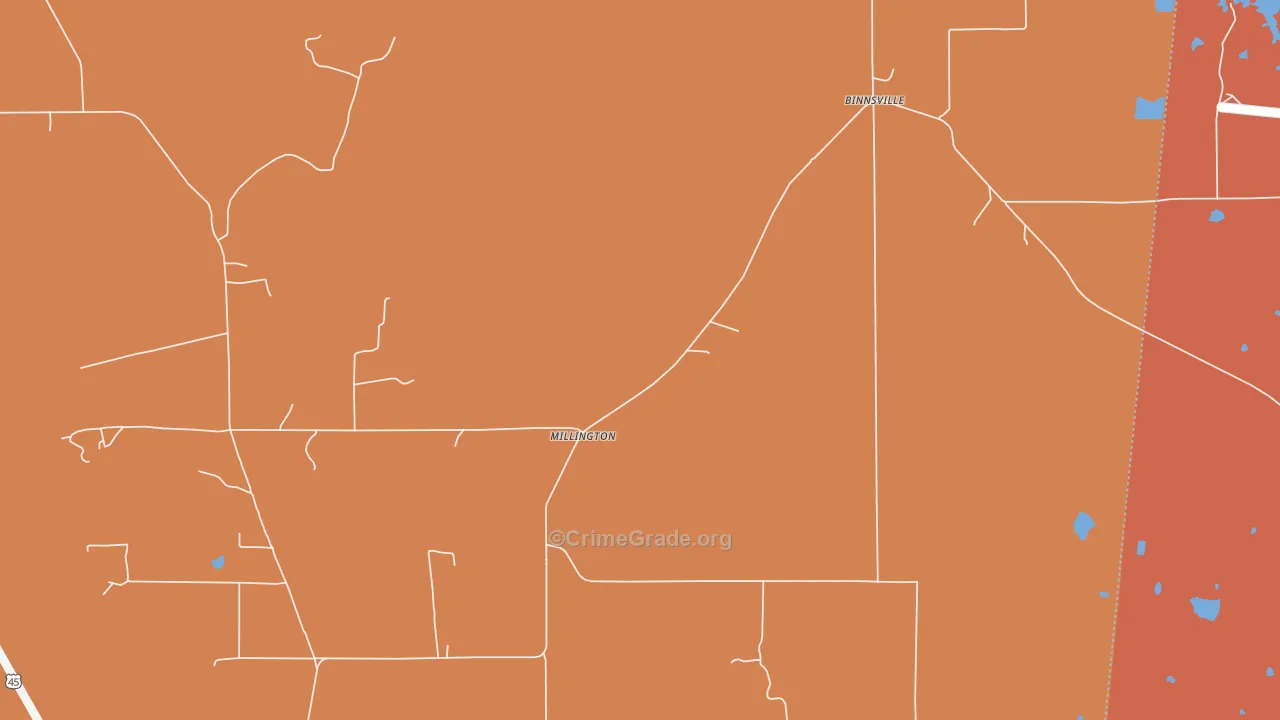 Millington, MS Map of Theft Rates