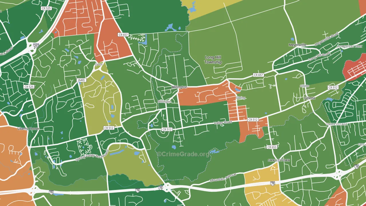 Millington, NJ Map of Theft Rates