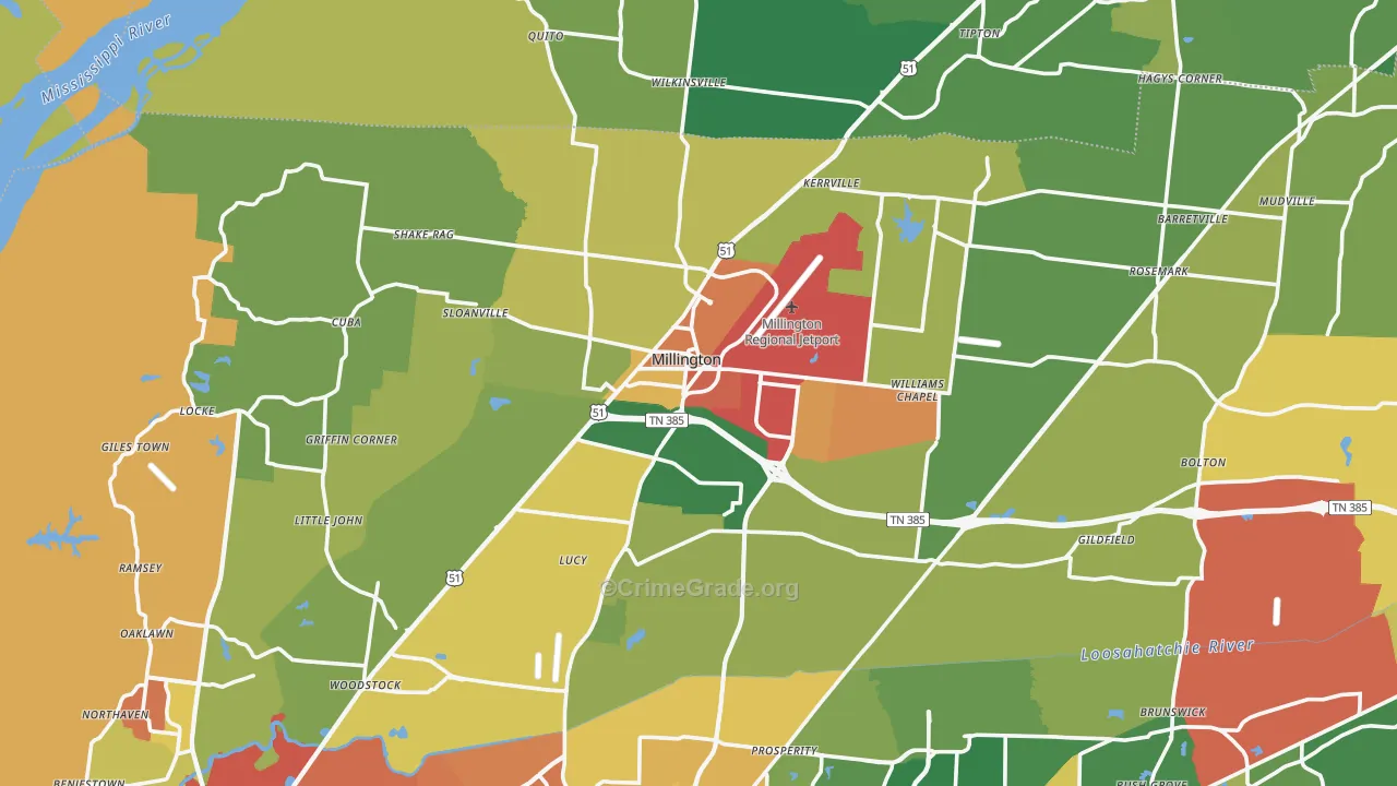 Millington, TN Map of Theft Rates