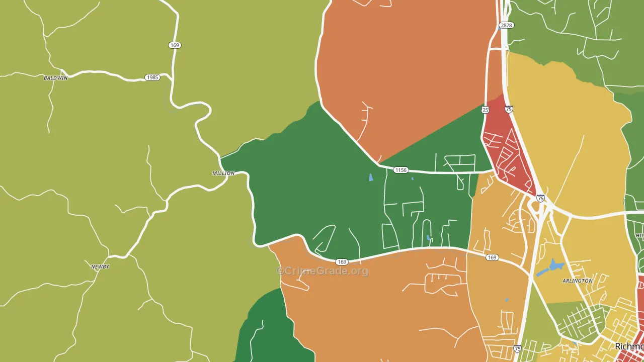 Million, KY Map of Theft Rates