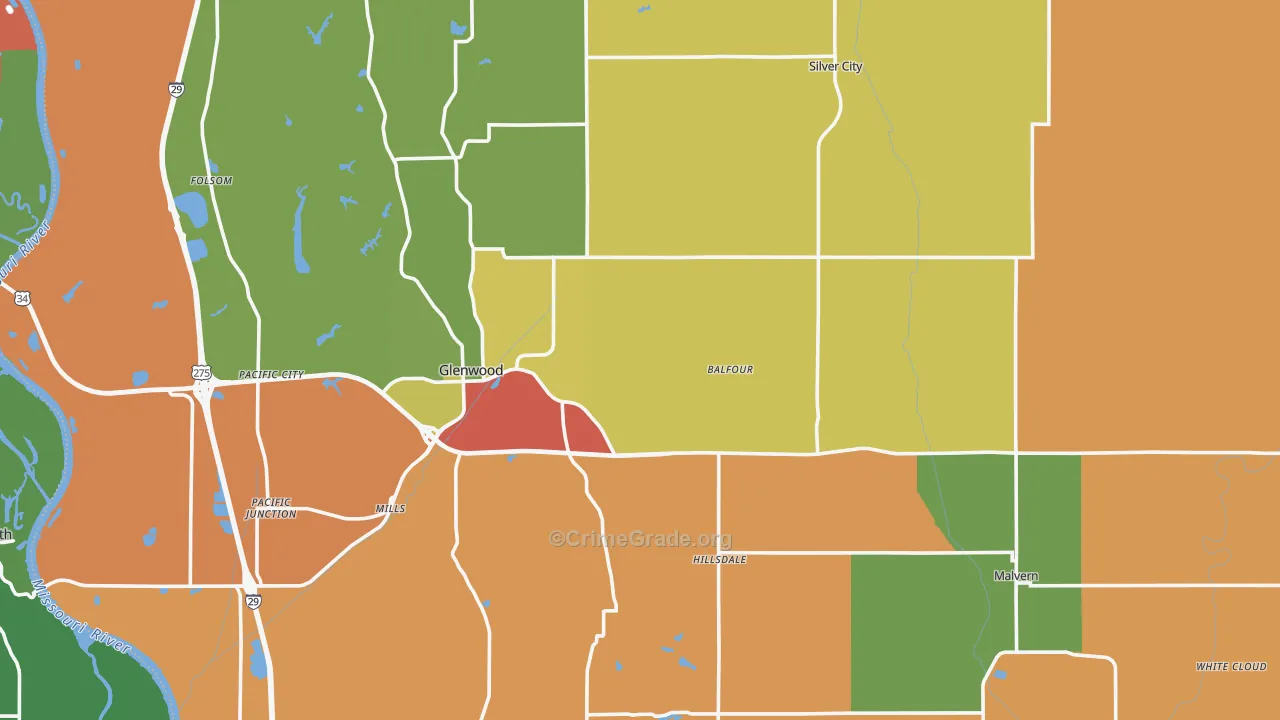 Mills County, IA Map of Theft Rates
