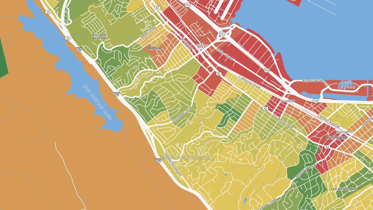 Mills Estates, Burlingame, CA Map of Theft Rates