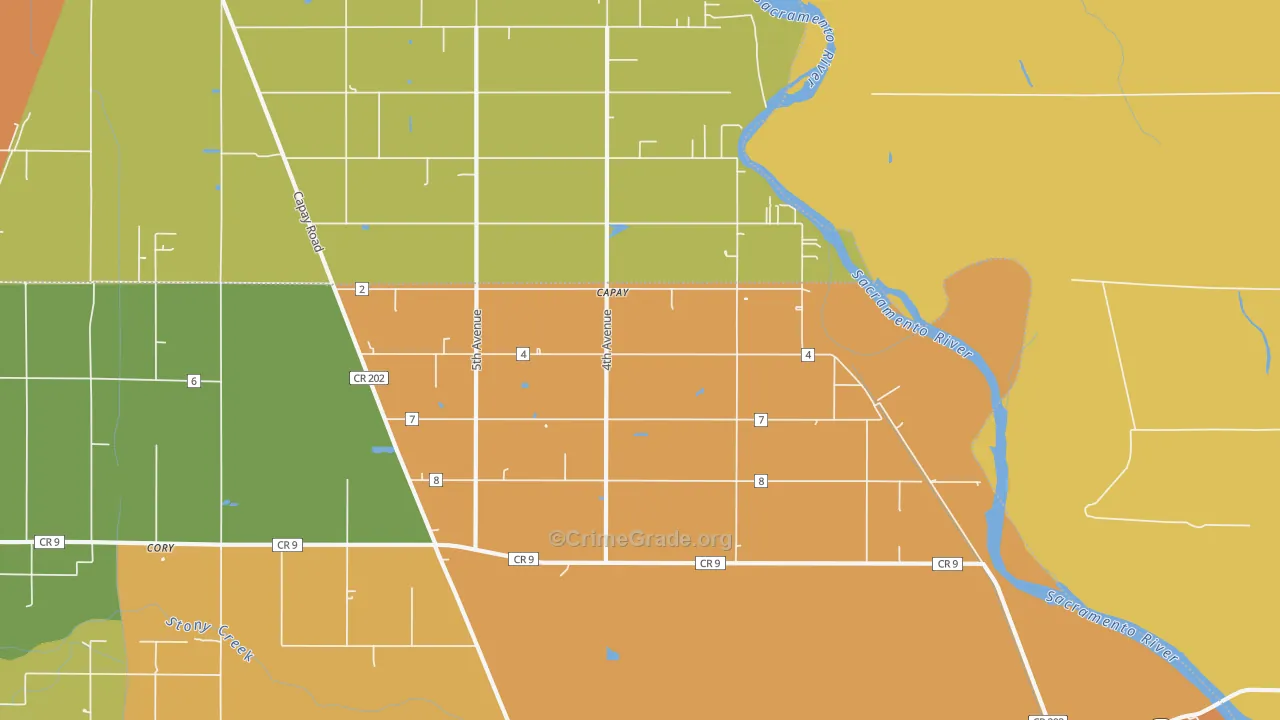 Mills Orchard, CA Map of Theft Rates