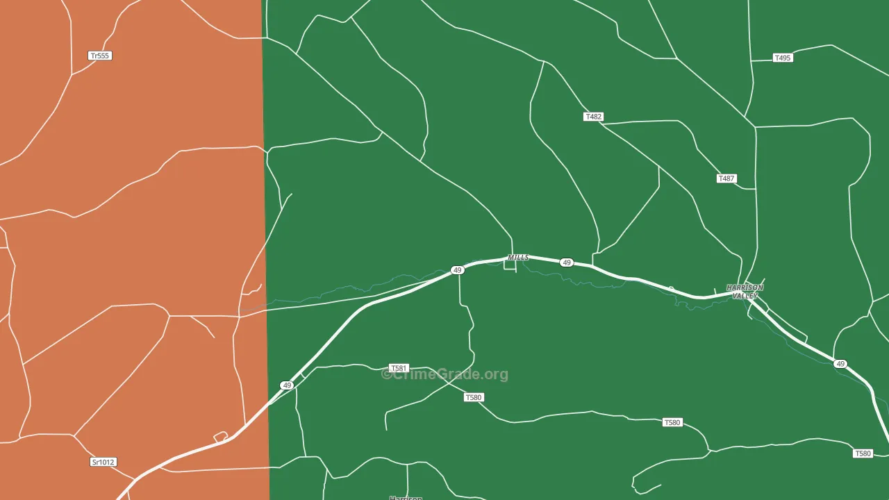 Mills, PA Map of Theft Rates