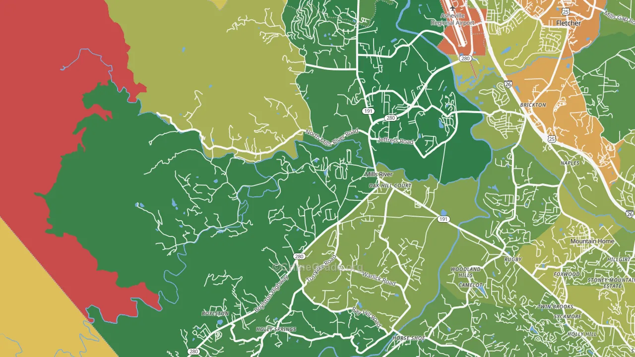 Mills River, NC Map of Theft Rates