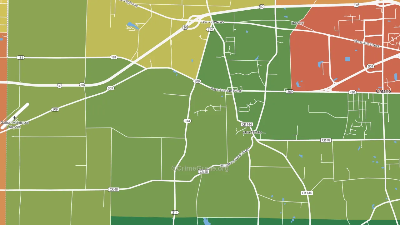 Millsboro, OH Map of Theft Rates