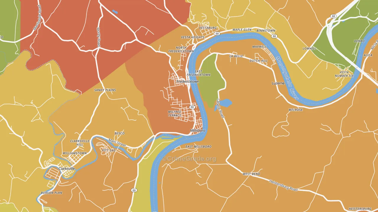 Millsboro, PA Map of Theft Rates