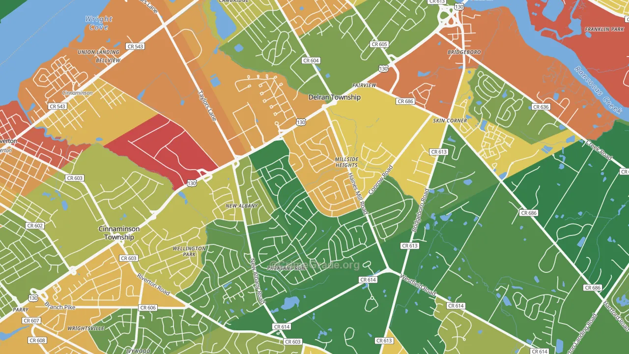 Millside Heights, Riverside, NJ Map of Theft Rates