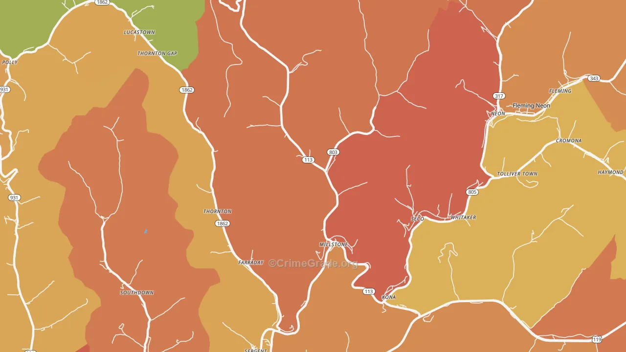 Millstone, KY Map of Theft Rates