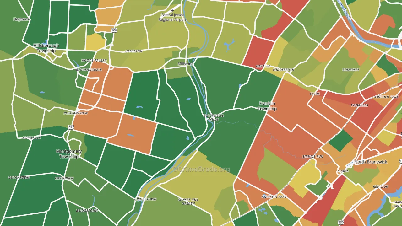 Millstone, NJ Map of Theft Rates