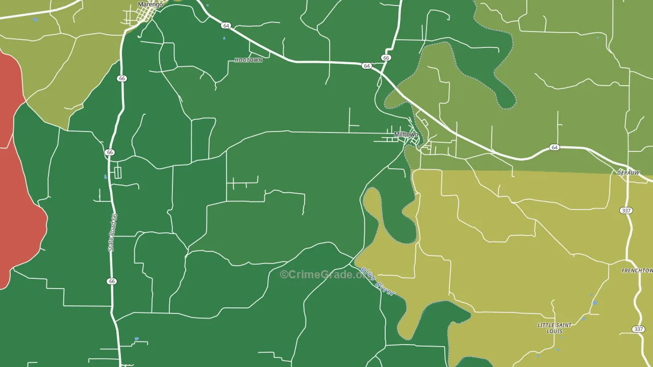 Milltown, IN Map of Theft Rates