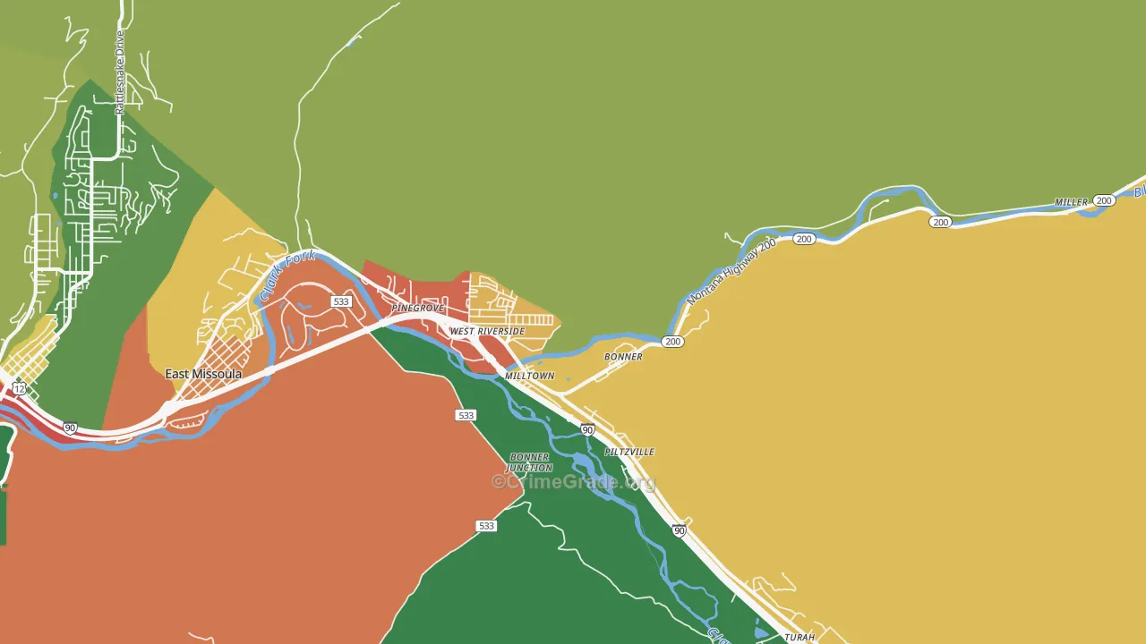 Milltown, MT Map of Theft Rates