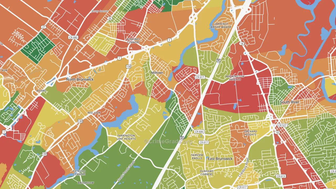 Milltown, NJ Map of Theft Rates