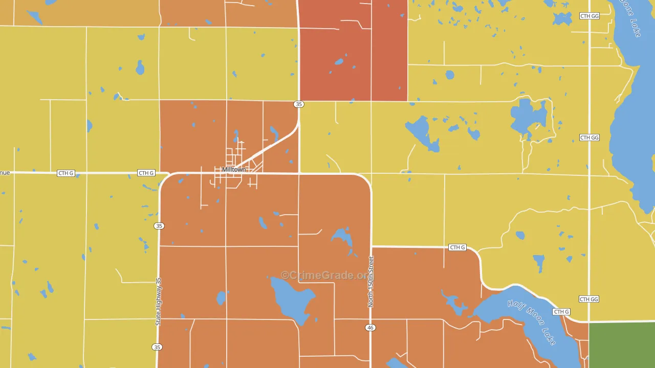 Milltown, WI Map of Theft Rates