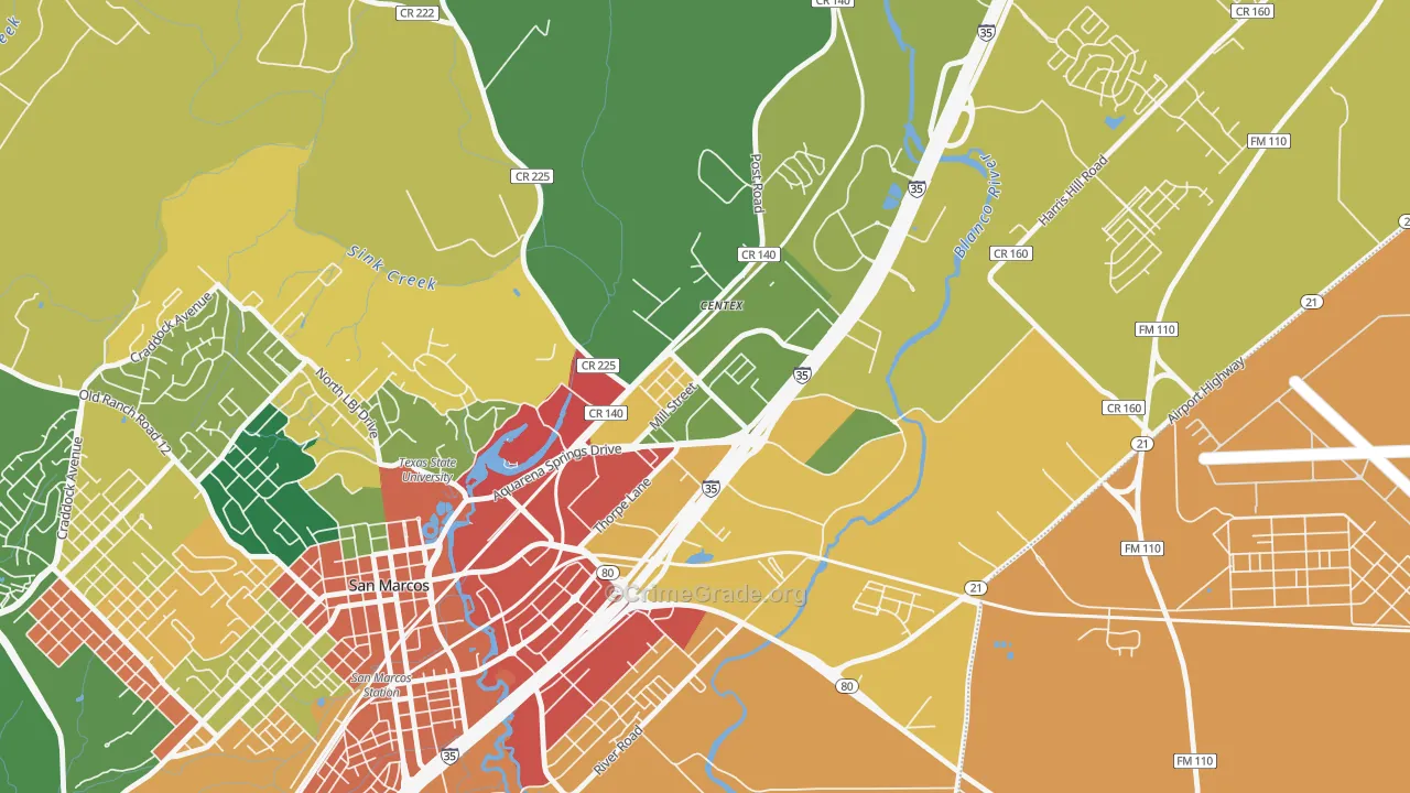 Millview East, San Marcos, TX Map of Theft Rates