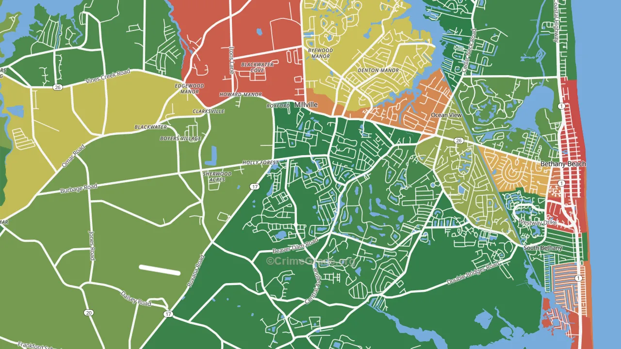 Millville, DE Map of Theft Rates