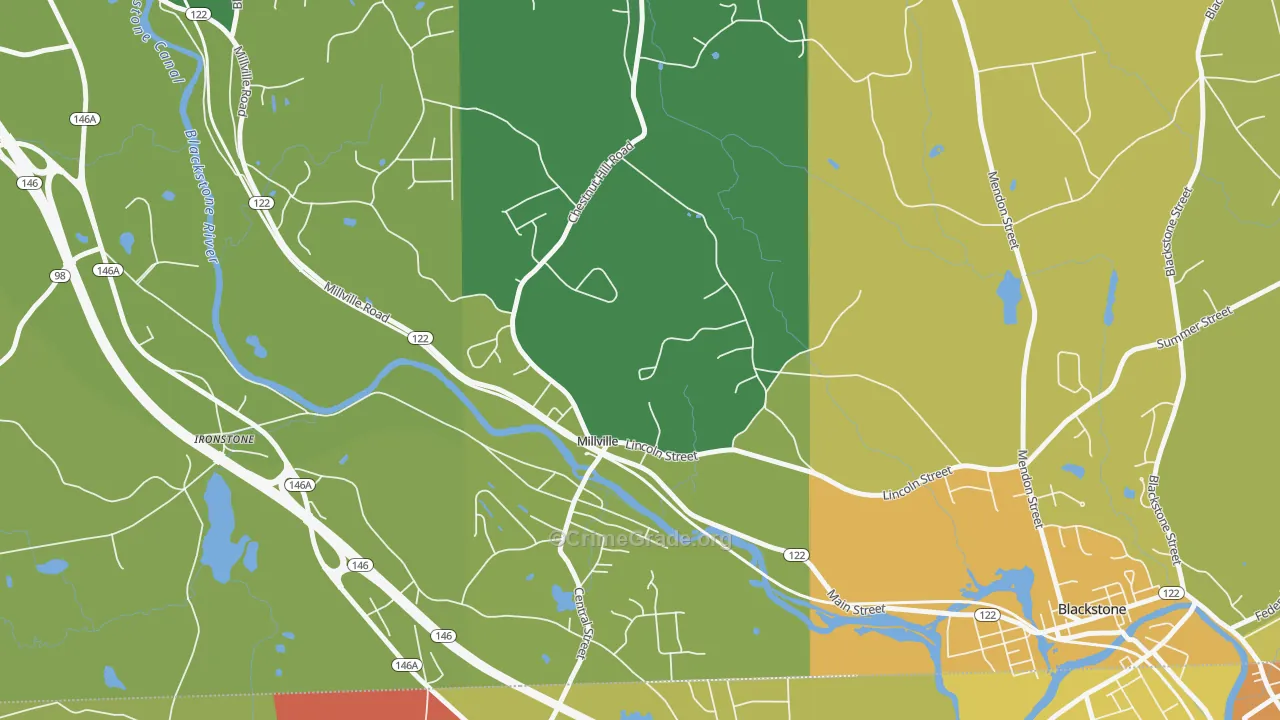 Millville, MA Map of Theft Rates