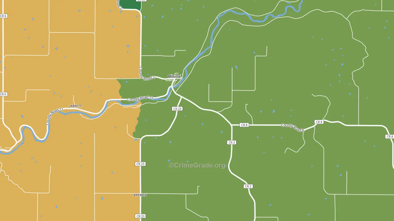 Millville, MN Map of Theft Rates