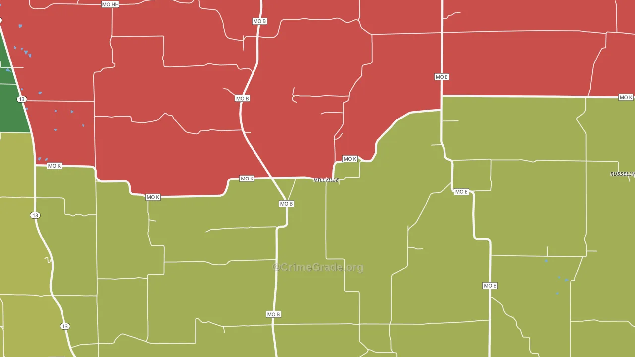 Millville, MO Map of Theft Rates