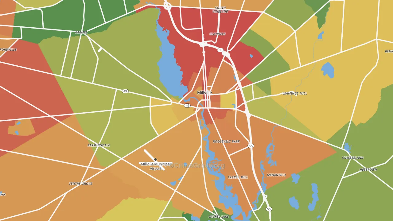 Millville, NJ Map of Theft Rates