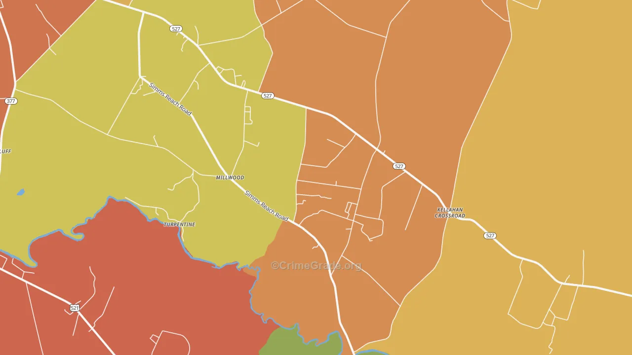 Millwood, SC Map of Theft Rates