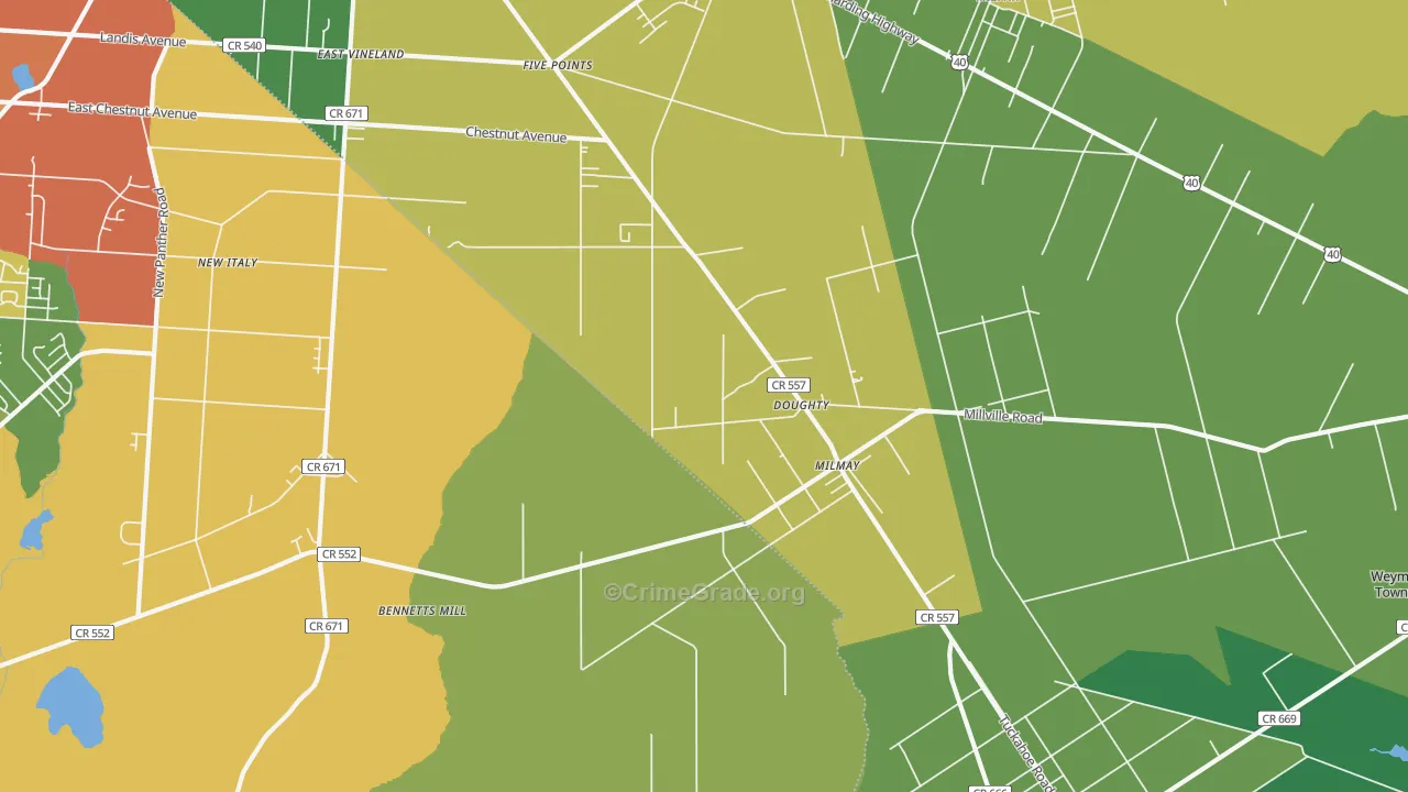 Milmay, NJ Map of Theft Rates