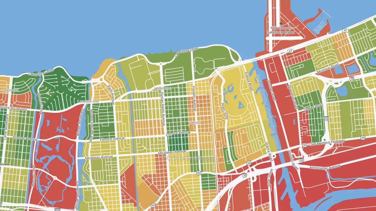 Milneburg, New Orleans, LA Map of Theft Rates