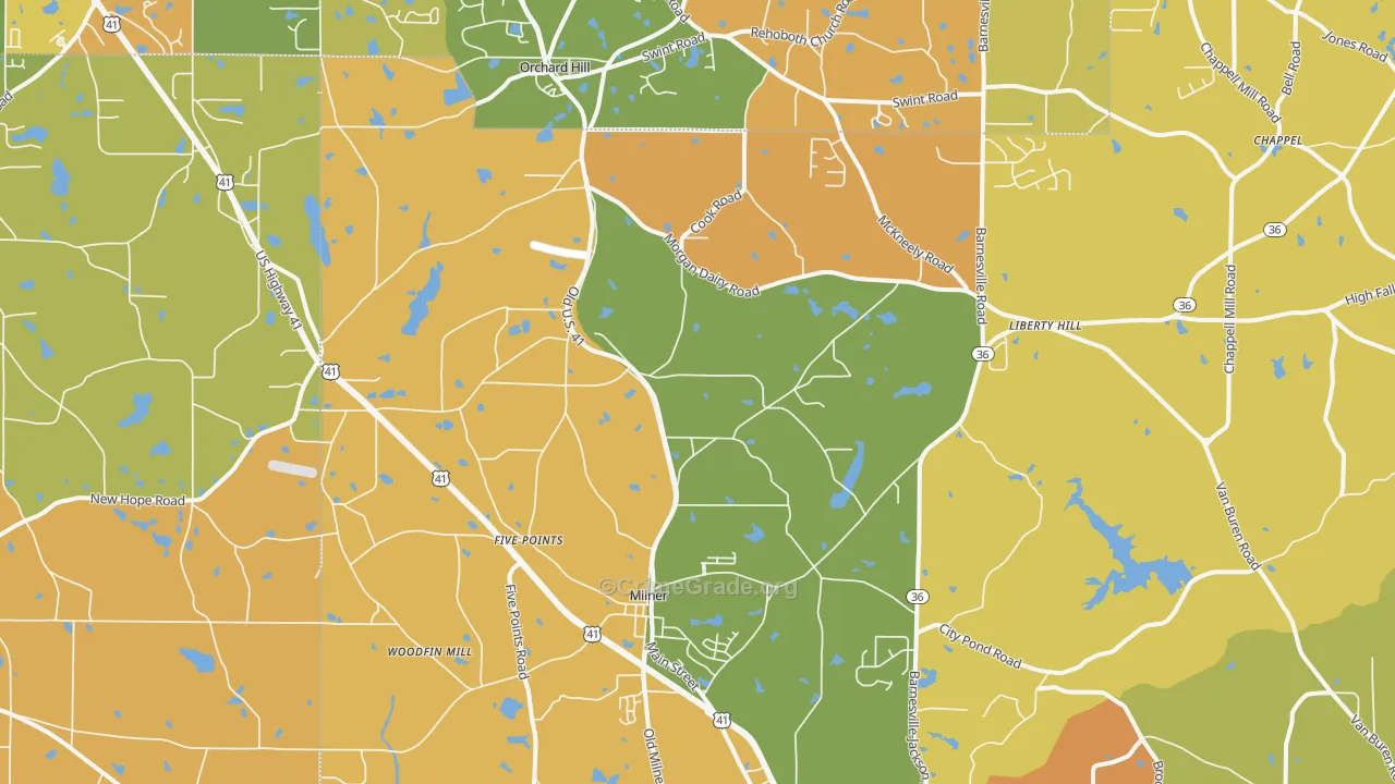 Milner, GA Map of Theft Rates