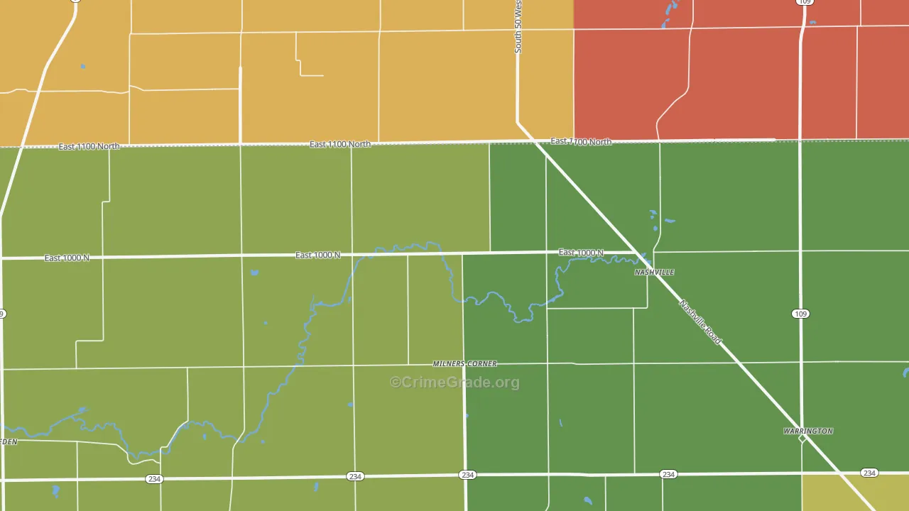 Milners Corner, IN Map of Theft Rates