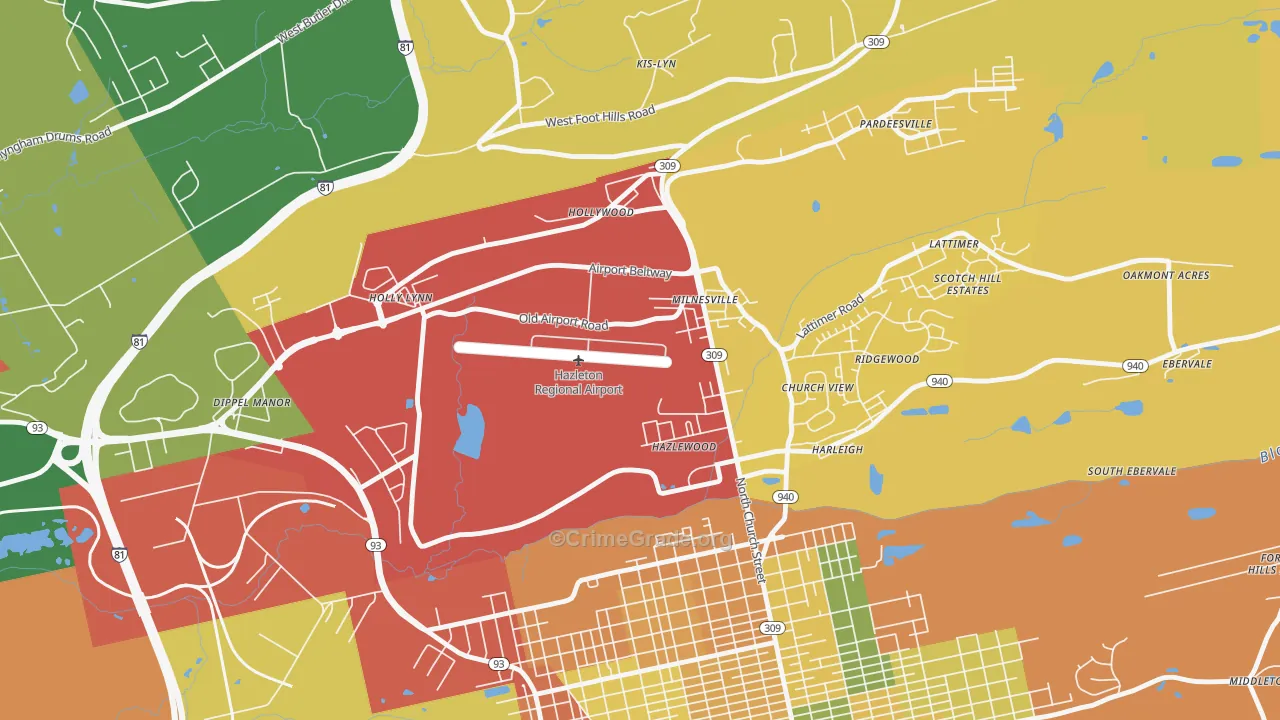 Milnesville, PA Map of Theft Rates