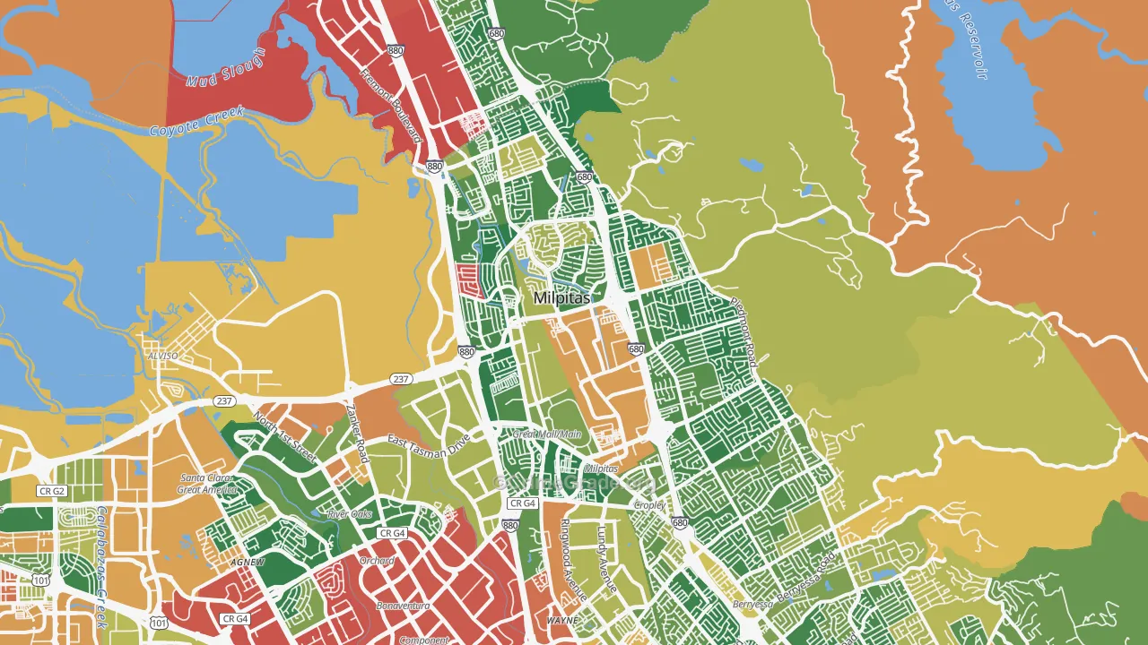 Milpitas, CA Map of Theft Rates