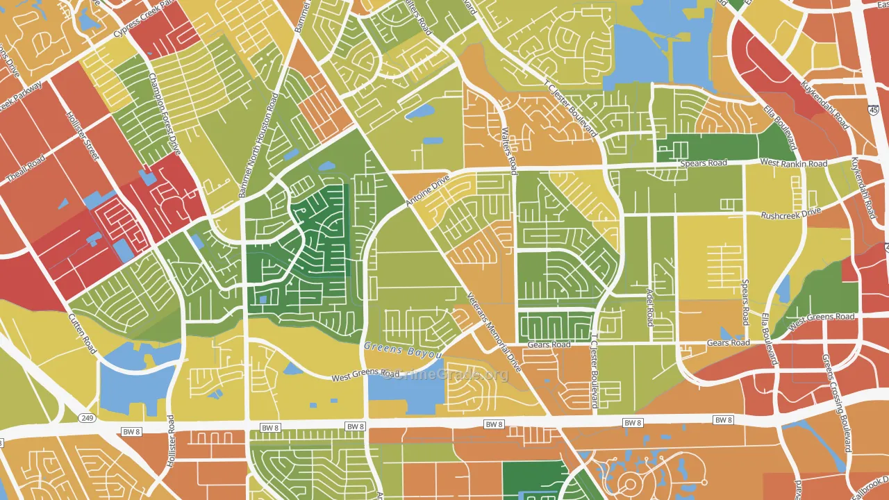 Milroy Farms, Houston, TX Map of Theft Rates