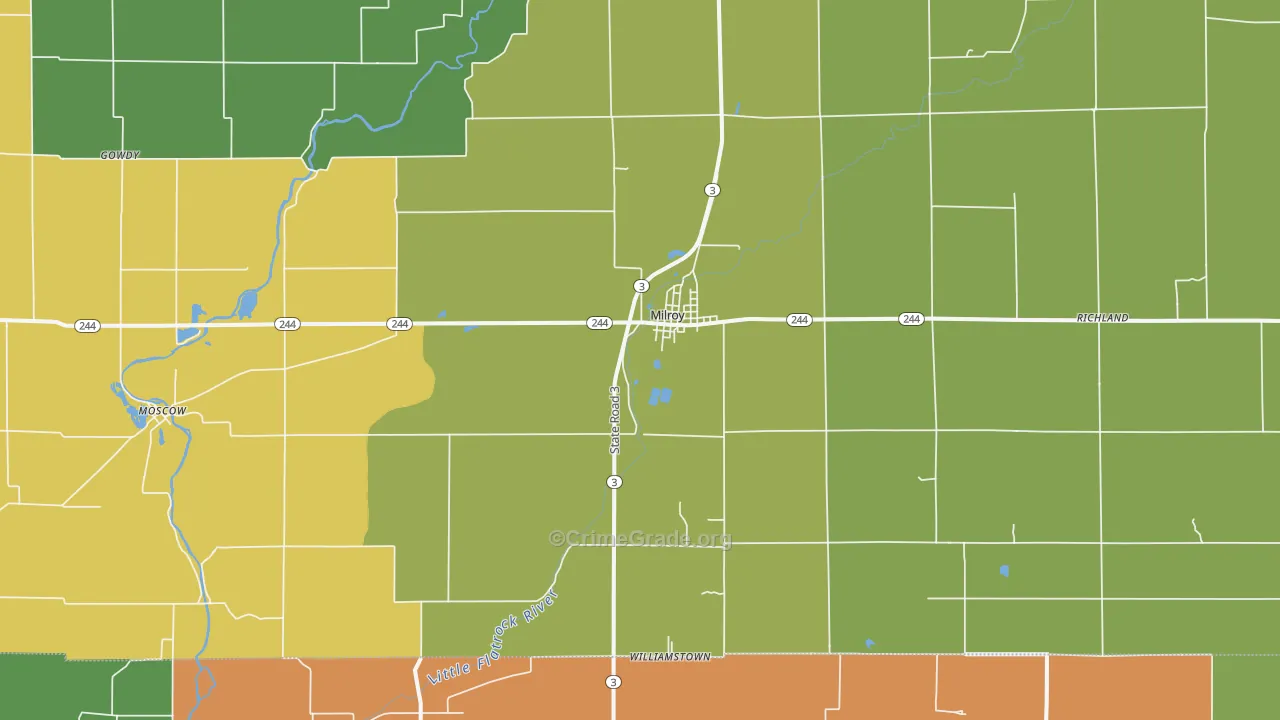 Milroy, IN Map of Theft Rates