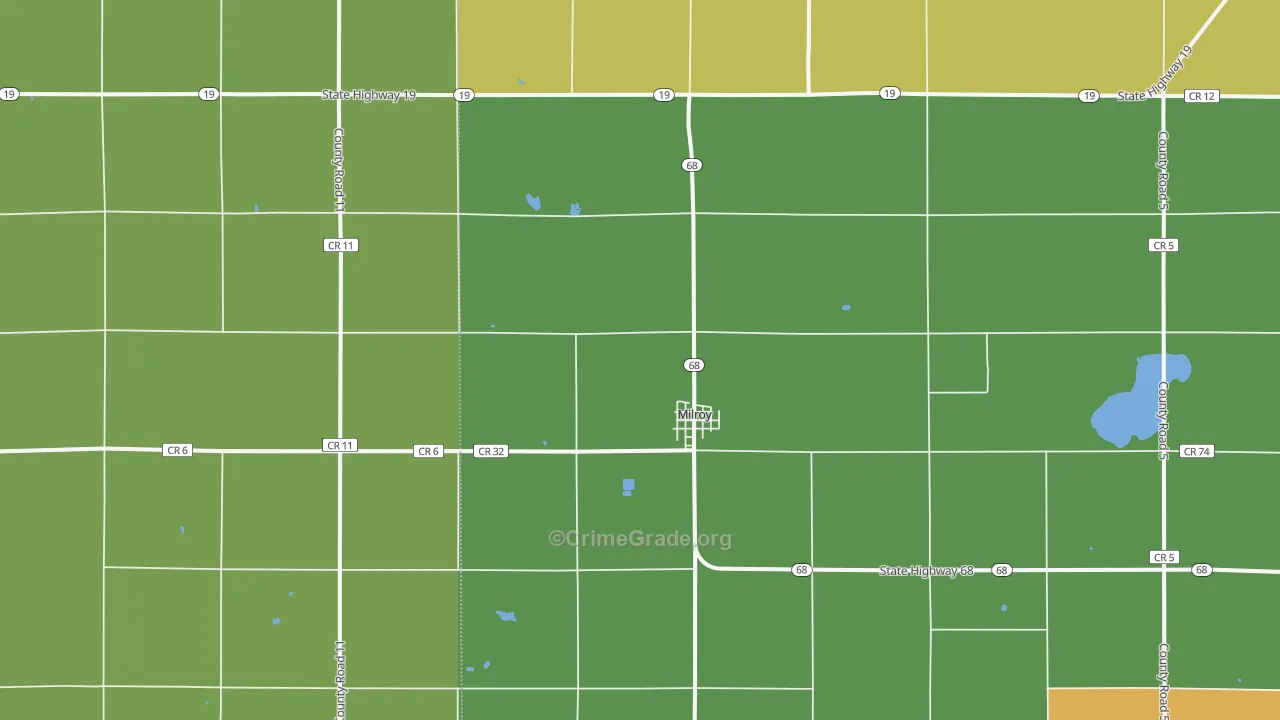 Milroy, MN Map of Theft Rates