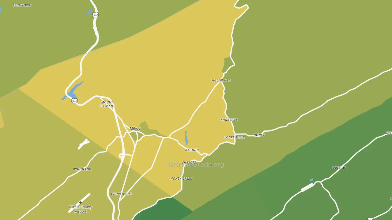Milroy, PA Map of Theft Rates