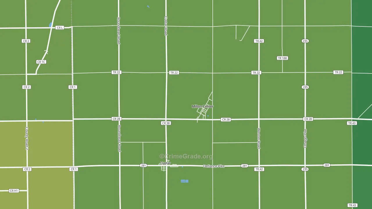 Milton Center, OH Map of Theft Rates