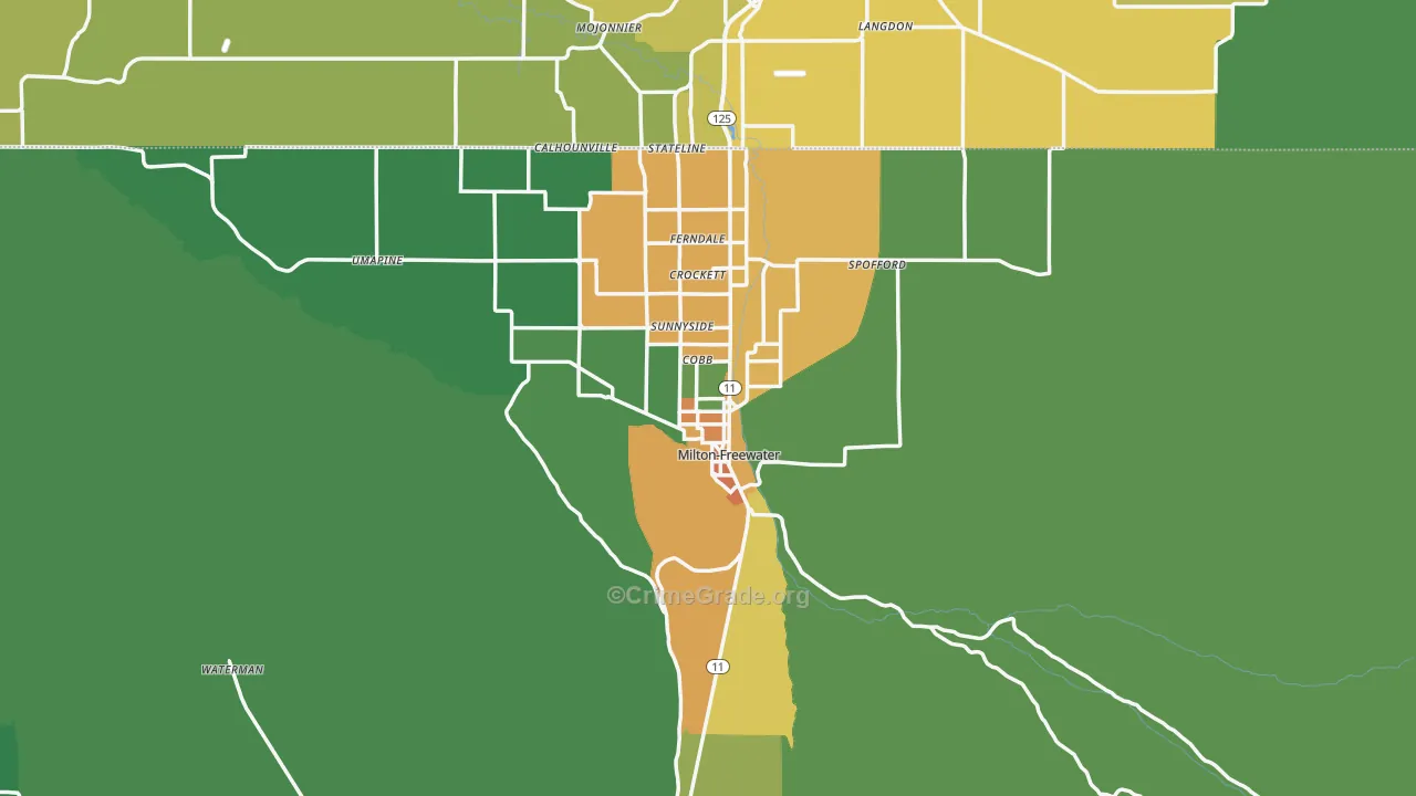 Milton-Freewater, OR Map of Theft Rates
