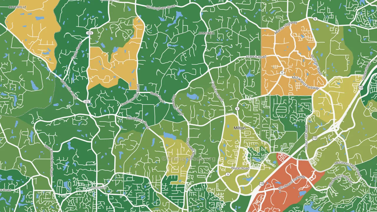 Milton, GA Map of Theft Rates