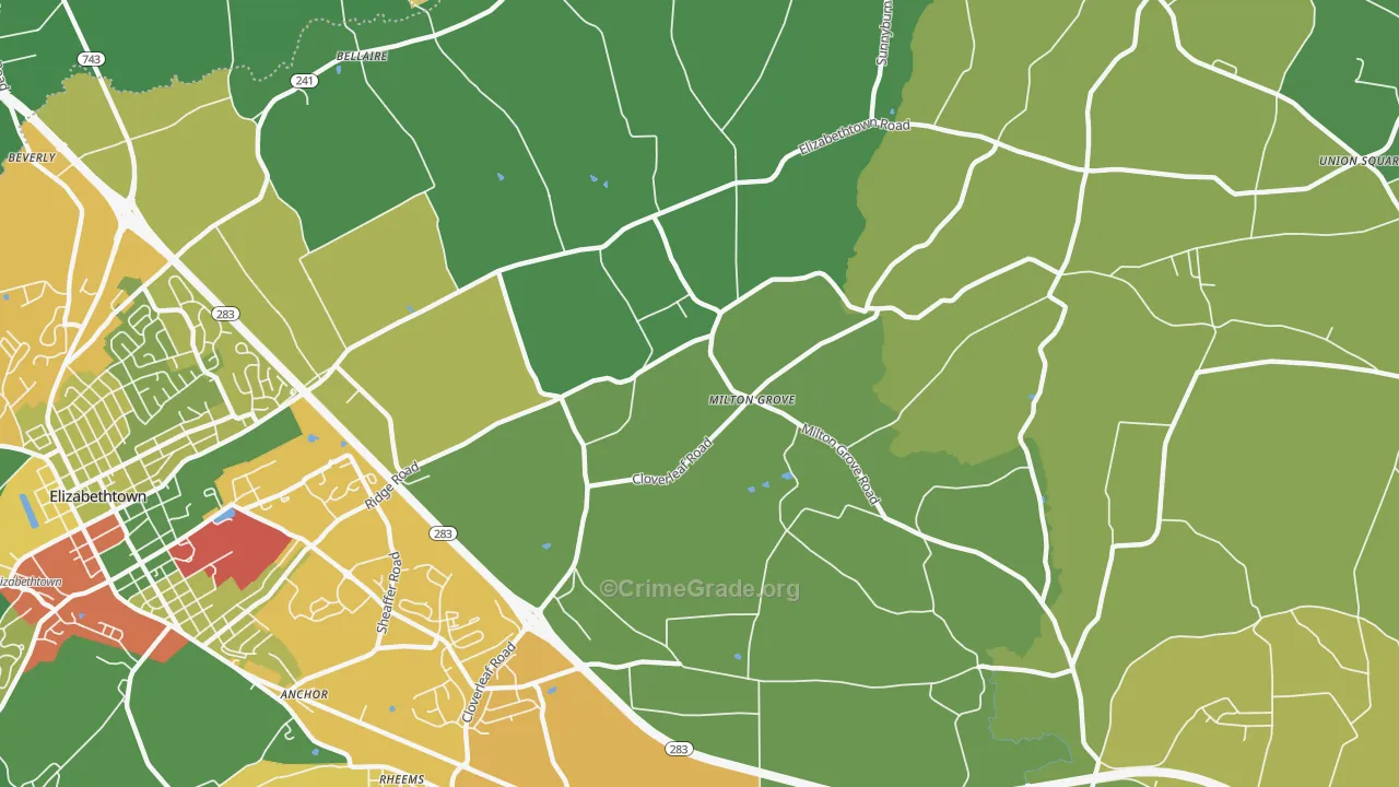Milton Grove, PA Map of Theft Rates