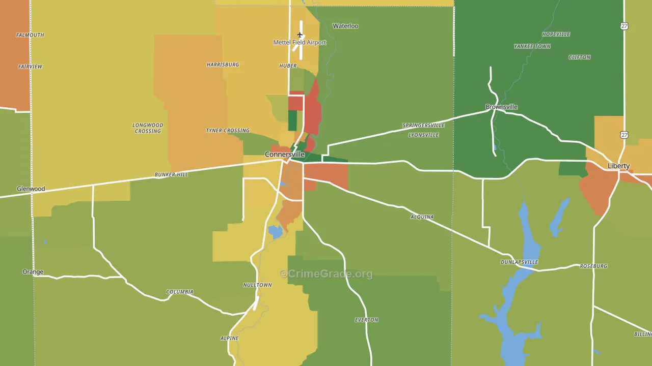 Milton, IN Map of Theft Rates